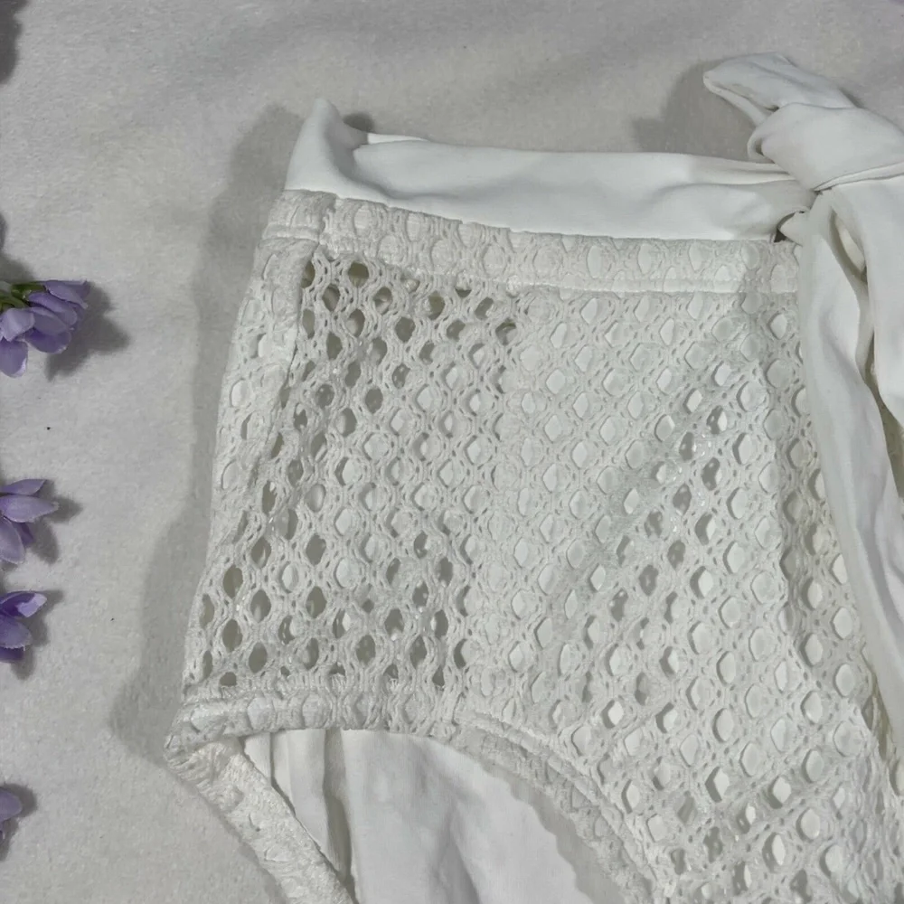 NEW Robin Piccone‎ [ Small ] Mesh High Waisted Front Tie Bikini Bottom White